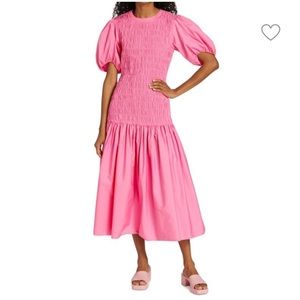 Derek Lam 10 Crosby Amaya Pink Shirred Cotton Poplin Midi Dress Size 6